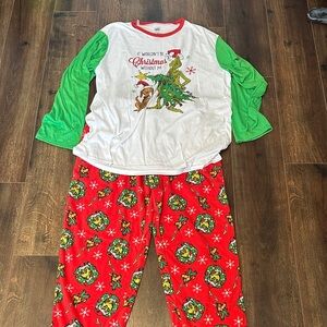 Men’s Grinch Christmas Pajamas with Green and Red Design Size XX-Large.